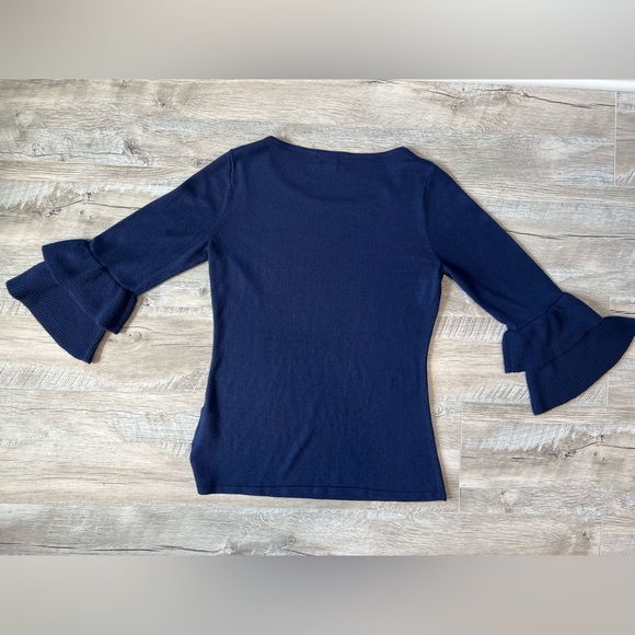 Lilly Pulitzer Clare Sweater 3/4 Ruffle Sleeves Navy Size Small - Picture 3 of 6